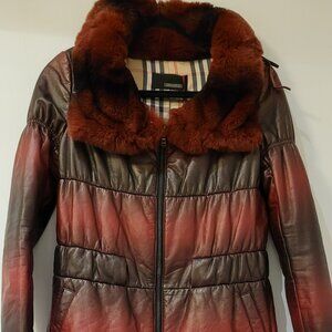 Red & Black Gradient Genuine Leather Jacke